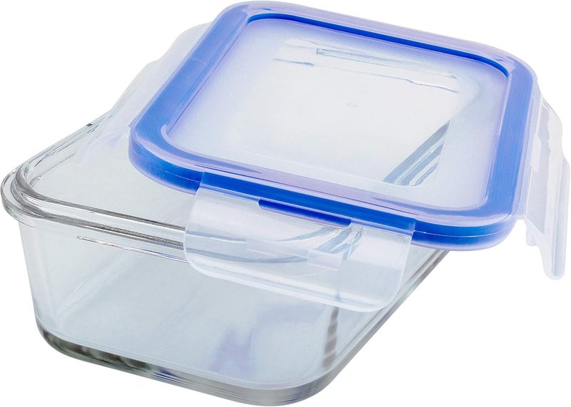 Mondex حاوية تخزين طعام زجاجية مستطيلة مع غطاء شفاف/أزرق 500 مل - Image 4